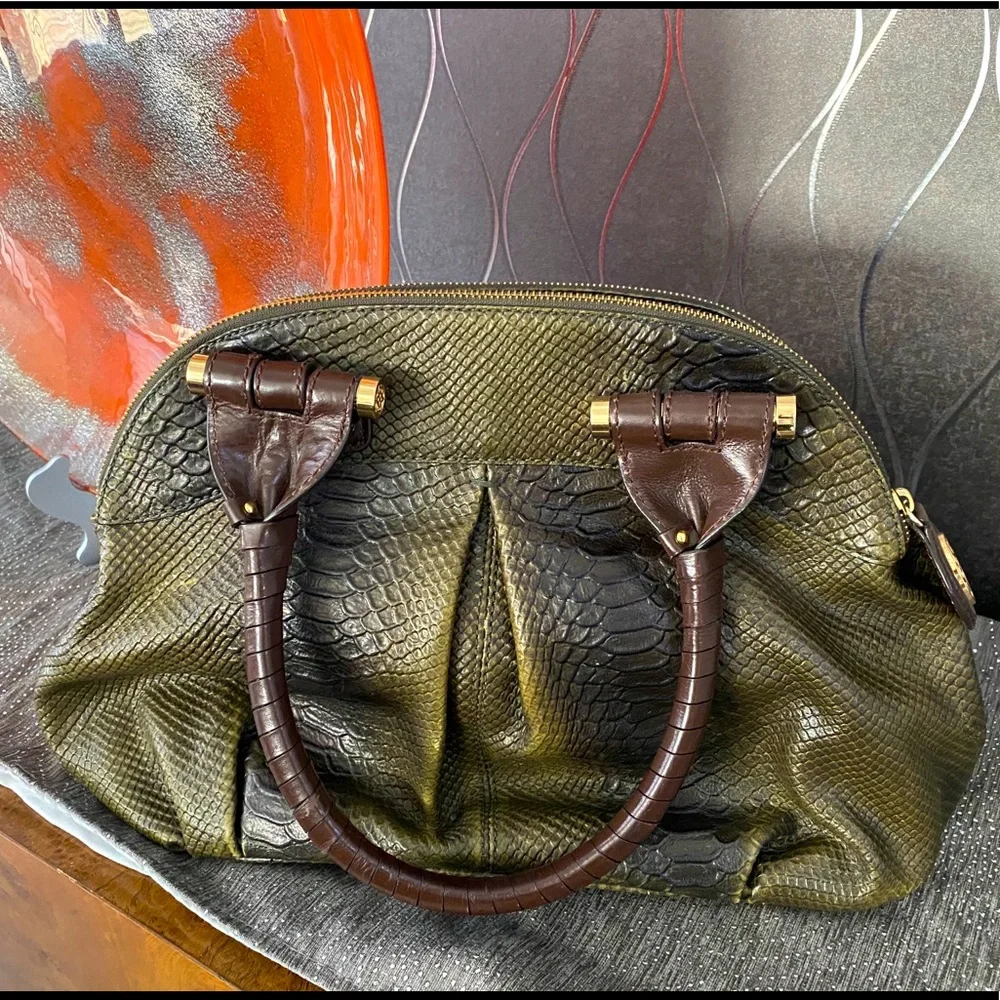 Antonio Melani Green/Brown Animal Print Satchel
